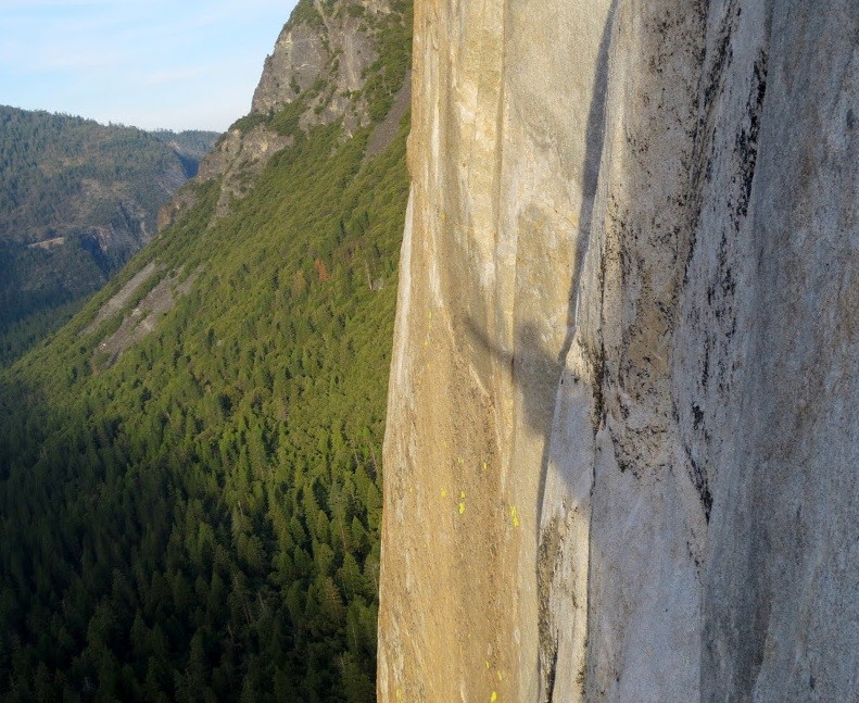 Vitaliy's shadow on granite near the Stove Legs pitch on The Nose.